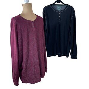 2 Men's Henley Thermal Shirts Bass George Black Maroon 2XL Long Sleeve